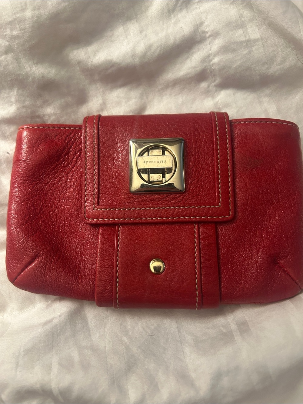 kate spade Red Leather Turn-Lock Clutch Wristlet